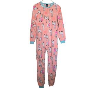 Jellifish Light Coral Llama blanket sleeper xl 14-16 one-piece fleece pajama